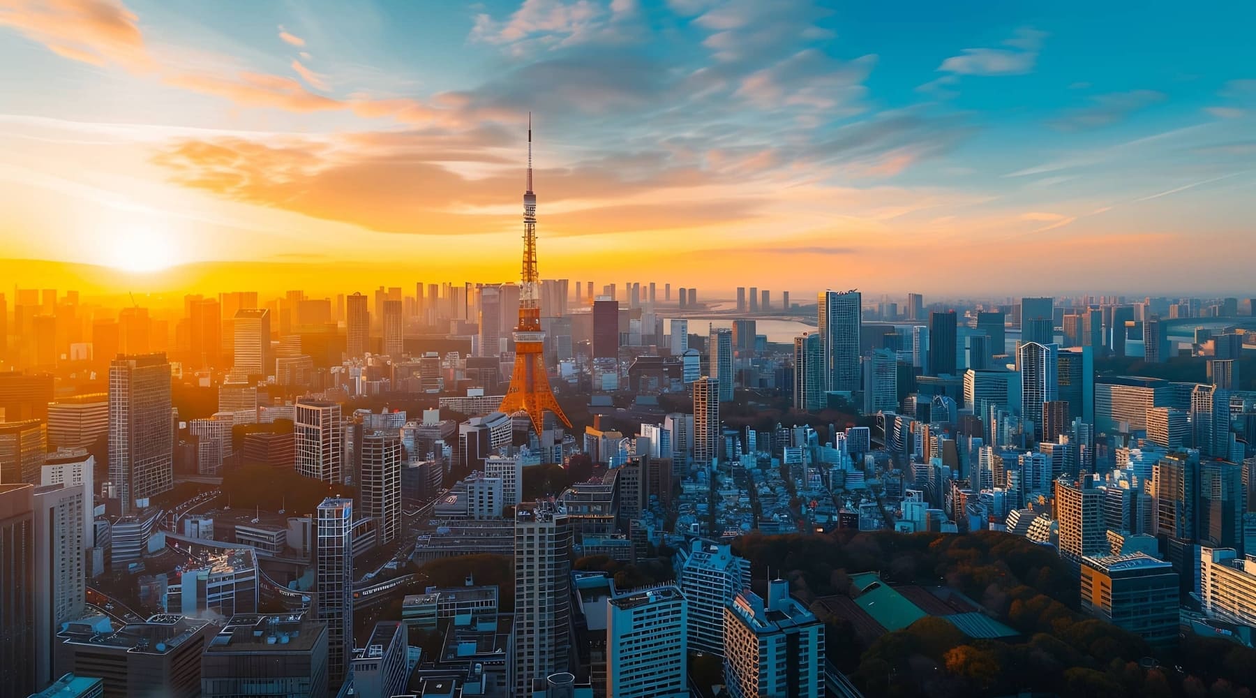 東京の街と夕焼け